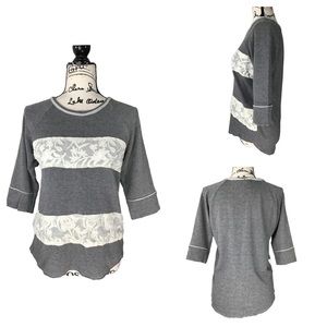 Dolan | Lightweight Sweatshirt with Semi-Sheer Windowpane Floral Embroidery - M